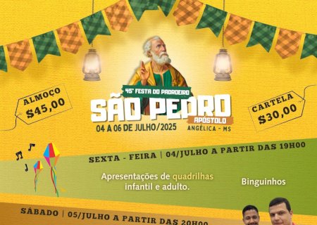 Angélica: A 45ª Festa do Padroeiro São Pedro Apóstolo é neste final de semana 04 à 06/07.