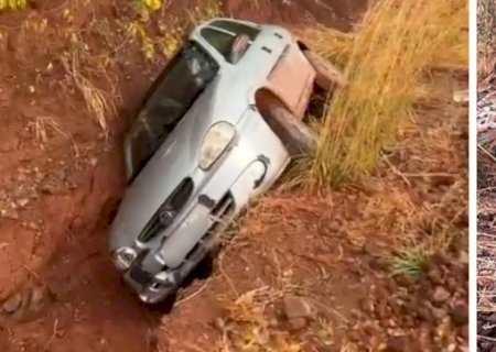 Carro com duas crianças cai em vala em estrada vicinal de Terenos
