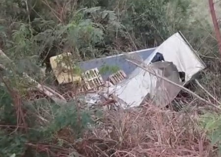 Caminhão cai de ribanceira de 10 metros e motorista fica ferido na BR-262, em Corumbá