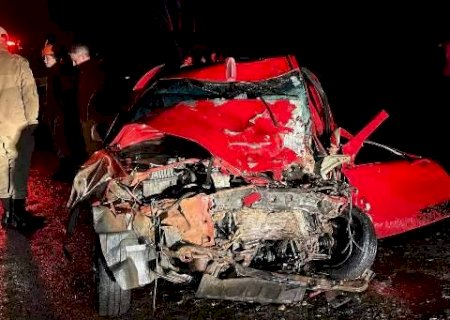 Tr&ecirc;s homens morrem ap&oacute;s carro bater de frente com carreta de celulose