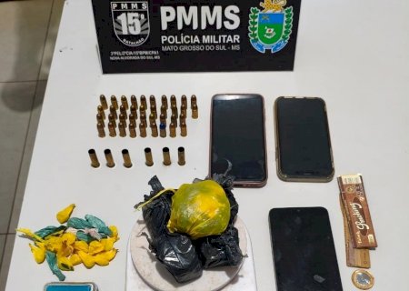Polícia prende dois adultos e apreende adolescente com crack, munições e balanças em Nova Alvorada do Sul