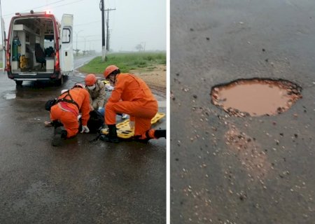 IVINHEMA: Mulher fica ferida após cair de moto ao passar por buraco